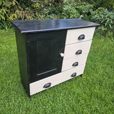Small Antique Painted Wall Cupboard Drawers.  Black And White.