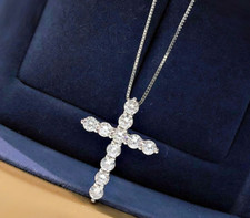 Sparkly Crystal Cross Pendant Chain Necklace 925 Sterling Silver Jewellery Gifts
