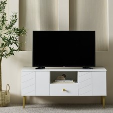 Home Kyler 2 Door 1 Drawer TV Unit - White | Modern Media Stand Storage Cabinet