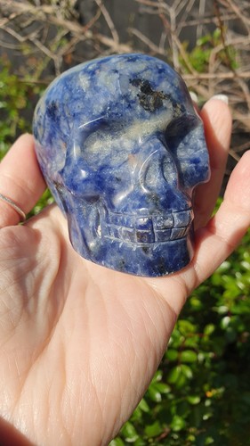 Large sodalite skull carving - large,
