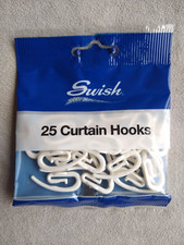 Pack of 25 Genuine Swish Curtain Hooks for Curtain Header Tape, White, N800W