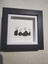 Sea Glass Birds on rocks. Hand Painted Art Box Framed Wall Picture - 12cm 
