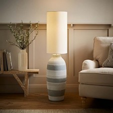 Grey Natural Ceramic Midi Floor Lamp Base Fabric Lampshade Cement Effect Light