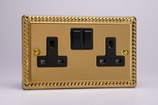Varilight 2 Gang (Double), 13 Amp Switched Socket Georgian Polished Brass Effect