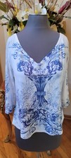 $90 NWT Claire Pettibone BLUE WHITE PJ Yoga Lounge Wear 3/4 Slv Top XL