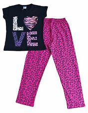 LOVE Pyjamas Girls Animal Print  Long Pjs 9 to 13 Years Black