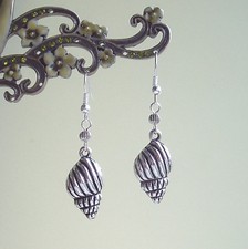 Pretty Silver Conch Shell Charm Dangly Earrings in Gift Bag- Holiday Beach