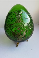 St. Petersburg Russian Handmade Green Glass Egg with Gold Decoration