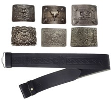 Leather Kilt Belt, Scottish Kilt Belt Buckle, Highland Belts, Mens Embossed Belt