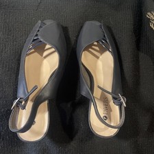 New Pavers Navy Heeled Leather