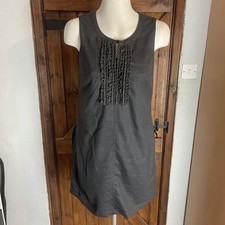 Gant Womens Grey Sleeveless Ruffle Wool Shift Knee Length Dress UK 12