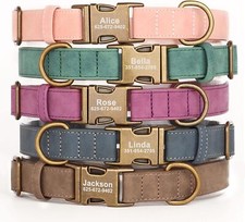 Velvet Leather Personalised Dog Collar Custom Name ID Number Engraved Adjustable