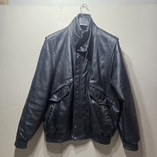 LLD MEN'S LEATHER BOMBER ZIPPED MULTIPOCKET JACKET BLACK SIZE L PIT-PIT 60cm