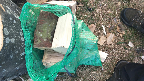 Green mesh net bag - bag, firewood