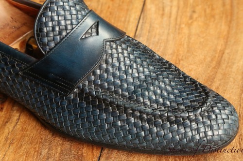 Santoni blue woven - woven, leather