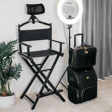 Folding Professional Photo Director Chair Portable Aluminium Armchair W/Headrest