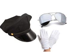 Chauffeur Set (Cap, Glasses & Gloves) Aviators Limo Driver Kit Fancy Dress