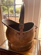 Antique Vintage Brass & Copper Helmet Style Coal Scuttle Bucket