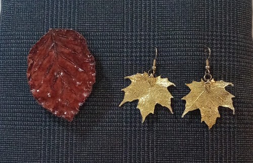 Real leaf brooch - brooch, coated