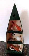 Vintage Miniature Row Boat And Fishing gear, wooden Wall or shelf Decor
