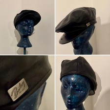 Signed Bailey of Hollywood Soft Real Leather Black PaperBoy Y2K Peaked Cap Hat L