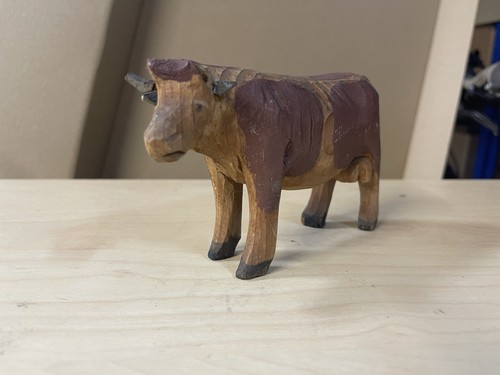Vintage wooden cow figurine - vintage,