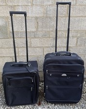 Bundle Set Job Lot Of 2 Black Suitcases Samsonite Telescopic 2 Wheels 56 x 38cm