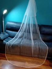 White 2 tier chapel length veil with comb slide Embroidered edge V548