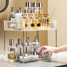 Clear 2 Tiers Cosmetic Storage Box Rack Makeup Organizer Perfume Display Stand