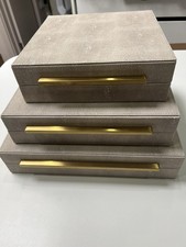 Set of 3 Ivory Faux Shagreen Jewellery Boxes. New Immaculate Condition