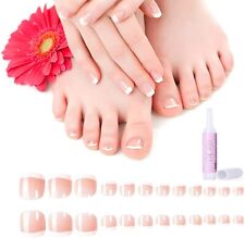 24x False Toenails French Manicure Fake Press On Full Cover Toe Nails