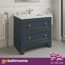 Dark Grey Vanity Unit Classic 800mm Unit & Marble Top 2 Drawer Bathroom Storage