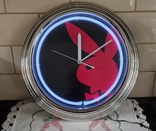 Playboy Silver Wall Clock Neon Pink/Black  Authentic VTG  Lovely Clock