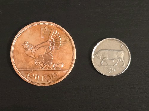 Irish coins penny 5 pence - coins:,