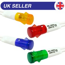 9mm 240v Mains Neon Indicator 150mm Wire Leads ; Red, Amber, Green, Blue