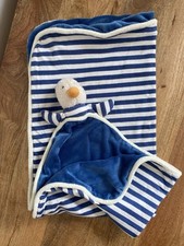 Jellycat Bredita Duck Large Comforter Baby Blanket Retired Blue White Stripes