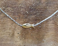 Minimalist Sterling Silver Choker / Necklace With Gold Fish. 3 lengths available
