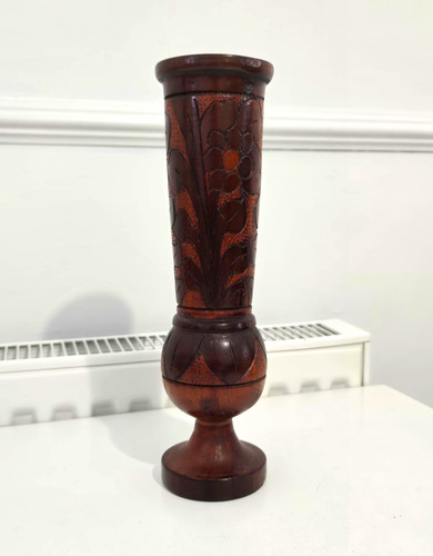 Carved wooden floral vase - wooden,