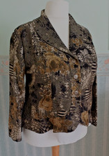 Shawl collared short unlined Brocade jacket with Princess seams + hem flounce 20