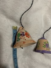 Hand Painted Terracotta Floral Bells Set Of 2.