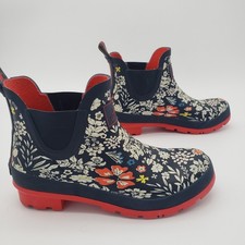 Joules Wellibob Women's Blue Navy Floral Rain Ankle Boots US Size 7 EU 38 UK 5