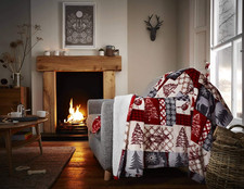Christmas Patchwork Red Soft Warm Cosy Sherpa Fleece Flannel Sofa Throw Blanket 
