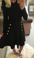 Ladies Women's Military Button Skater Swing dress Long Sleeve UK 8-28 Plus Size 