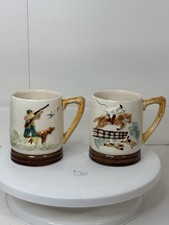 1950s Keele Street Pottery Duck Hunter And Fox Hunt Mugs