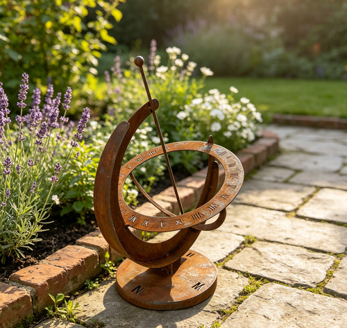 Rusted metal armillary sphere - metal,