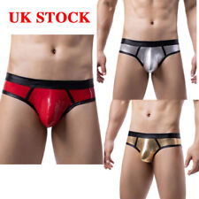 UK Men's Wet Look Liquid Metallic Pouch Briefs Underwear Faux Leather Underpants