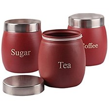 SET OF 3 TEA COFFEE SUGAR CANISTERS KITCHEN STORAGE POTS JARS