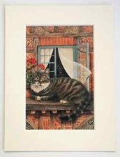 LESLEY ANNE IVORY CAT - Small Vintage Colour Book Plate - Mounted for Framing