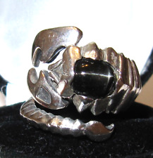 Chunky Vintage 925  Silver Black French Jet Glass Scorpion Ring UK size "U 1/2"