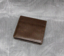 DAKS Brown Leather Wallet Coin Case Checkered Lining and Protective Dust Bag